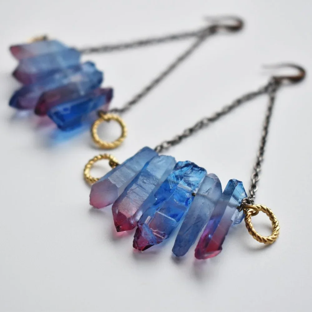 Raw crystal earrings dangle, statement quartz earrings